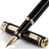 Scriveiner Penna stilografica nera Premium - Splendida penna stilo con finitura Placcato in Vero Oro, Placcato in Vero Oro Pennino (largo),lacca nera