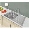 Omeere 1x Lavello inox 304 0,8MM,lavello da cucina 1 vasca in acciaio inox 80x50x18cm, lavello rettangolare,lavandino cucina,Spazzolato (Scolapiatti a destra)