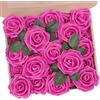 N&T NIETING Fiori Rosa Artificiali,25 Pezzi Schiuma Teste di Rose Finte Aspetto Reale con Foglia e Gambo Regolabile per DIY Matrimoni Mazzi Nuziale Festa Casa Stanza Decorazioni (rosa acceso)