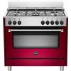 La Germania Cucina a gas con forno elettrico con grill, 90x60 cm, N° 5 fuochi, colore rosso