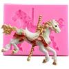 Pywee Stampo in silicone 3D per carosello a forma di cavallo, stampo per cubetti di ghiaccio, antiaderente, per decorare torte, cioccolato, caramelle, gelatina,