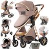 MoLi 3 in 1 Sistemi Modulari Passeggini Compatti Sistema da Viaggio per Bambini Reclinabile Passeggino Standard Pieghevole Carrozzine Portatile Passeggino Neonato 0-36 Mesi (225 Khaki)