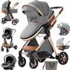 MoLi 3 in 1 Sistemi Modulari Sistema da Viaggio per Bambini Passeggini Compatti Reclinabile Carrozzine Passeggino Standard Pieghevole Portatile Passeggino Neonato 0-36 Mesi (225 Grey)