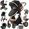 MoLi 3 in 1 Sistemi Modulari Sistema da Viaggio per Bambini Passeggini Compatti Reclinabile Carrozzine Passeggino Standard Pieghevole Portatile Passeggino Neonato 0-36 Mesi (225 Black)