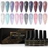 Shining She Smalto Semipermanente,10 Colore Scuro Glitter Riflessione Oscura Smalto Semipermanente Unghie Soak Off UV/LED Gel per Unghie per Nail Art Femminile Di Famiglia,8ML