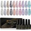 Shining She Smalto Semipermante Glitter,10 Colori Policromatico Smalto Semipermanente Unghie Soak Off UV/LED Smalto Unghie per Principianti Nail Art Salone DIY,8ML