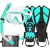 HH HHAO SPORT Set da snorkeling per bambini con pinne, 180°, anti-appannamento, panoramico, visione ampia, pinne regolabili, maschera subacquea di alta qualità e boccaglio asciutto per nuoto