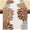 Velvhom Runner da Tavolo Marrone e Grigio Runner Tavola Moderno Moda Dalia Lavabile Decorazione da Tovaglia Runner 33x183 cm per Sala da Pranzo Festivo Compleanno Cena Matrimonio Festa
