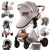 MoLi 3 in 1 Sistemi Modulari Sistema da Viaggio per Bambini Passeggini Compatti Reclinabile Passeggino Carrozzine Standard Pieghevole Portatile Passeggino Neonato 0-36 Mesi (225 Light Grey)