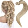 Easyouth Extension Coda Capelli Veri Lisci Naturali Ponytail Extensions Colore Biondo Cenere Mix Biondo Medio Estensioni dei Capelli Coda di Cavallo 30 cm 70g #16P22