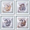 DekoArte - Quadri Moderni Soggiorno YING YANG MANDALA 30x30 cm x4 pezzi - Set di Quadri con Cornice Bianco