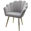 INTRECCI Poltrona Imbottita Camera da Letto Grigia in Velluto con Schienale a Conchiglia, Sedia Poltroncina Elegante Salotto Soggiorno 55x55x88h cm con Gambe Oro