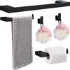 HANFU Porta Asciugamani o Carta Igienica, Accessori Bagno Set di 5, Alluminio da 40cm, Ganci per Accappatoio, Completo da Montaggio a Parete, Nero