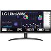 LG 29WQ60A Monitor 29 UltraWide 21:9 LED IPS HDR 10, 2560x1080, 1ms, AMD FreeSync 100Hz, Audio Stereo 14W, HDMI 1.4 (HDCP 2.2), Display Port 1.4, USB-C, Flicker Safe, Nero