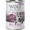 Wolf of Wilderness Free-Range-Meat Crocchette e Alimenti umidi per cani - 6 x 400 g umido Junior Wild Hills - Anatra & Vitello allevati all'aperto