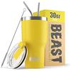Greens Steel BEAST Tazza Termica da Viaggio - 900 ml I Lemone I Doppia Parete Inox Termos Caffè Isolato I con 2 Cannucce Riutilizzabili & Spazzolino per Pulizia I Ideale per Caffè Freddo o Caldo