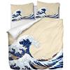OliveSleep - Set copripiumino per letto matrimoniale, motivo La grande onda, stile giapponese del XIX secolo, decorativo, 3 pezzi, con 2 federe (Multi 4, matrimoniale)