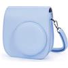 Leebotree Fotocamera istantanea Custodia per Fujifilm Instax Mini 12 / Mini 11 Fotocamera istantanea, Protettiva in Pelle Soft PU con cinturino a spalla e tasca (Blu Pastello)