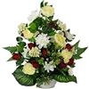 DRW Centro Fiori Artificiali per Cimitero Chiese Matrimonio Centro Fiori per i Santi Rosso Bianco e Beige (Centro 75 x 55 cm)