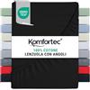 Komfortec Lenzuolo con Angoli in Jersey 100% Cotone - 180x200 cm - 135 g/m² - Morbido, Traspirante e Delicato sulla Pelle - Certificato Oeko-Tex - Per Boxspring, Topper e Materassi - Nero