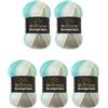 Wollbiene Moonlight Batik, 5 gomitoli di lana da 100 g, 500 g, per lavorare a maglia e all'uncinetto, 20% lana turca, colore sfumato (4050 turchese, grigio beige)