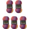 Wollbiene Moonlight Batik, 5 gomitoli di lana da 100 g, 500 g, per lavorare a maglia e all'uncinetto, 20% lana turca, colore sfumato (5600 lilla, arancione