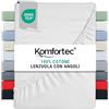Komfortec Lenzuolo con Angoli in Jersey 100% Cotone - 160x200 cm - 135 g/m² - Morbido, Traspirante e Delicato sulla Pelle - Certificato Oeko-Tex - Per Boxspring, Topper e Materassi - Bianco