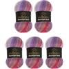 Wollbiene Moonlight Batik, 5 gomitoli di lana da 100 g, 500 g, per lavorare a maglia e all'uncinetto, 20% lana turca, colore sfumato (3080 viola, rosso, rosa)