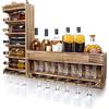 Yorbay Portabottiglie a Parete, Portabottiglie in Legno per Vino, Porta Vino da Parete, Supporto in Vetro, Porta Calici da Parete,Scaffale di Esposizione di Stoccaggio del Vino in Legno Rustic