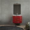 BH Mobile bagno rosso lucido sospeso curvo 70 cm con cassettoni soft close specchio e lampada LED IP44