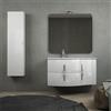 Baden Haus Mobile da bagno sospeso 105 cm Bianco lucido con specchio filo lucido, colonna da 140 cm e lavabo a destra