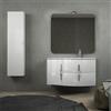 Baden Haus Mobile da bagno sospeso 105 cm Bianco lucido con specchio filo lucido, colonna da 140 cm e lavabo a sinistra