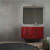 BH Mobile da bagno sospeso moderno 105 cm onda rosso lucido con chiusure soft close specchio e lampada LED (versione sinistra)