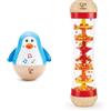 Hape Penguin Musical Wobbler, Colourful Wobbling Melody, Roly-Poly Toy for Kids 6 Months+ & Beaded Raindrops, Mini Wooden Musical Shake & Rattle Rainmaker Toy, Red