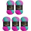 Wollbiene 5 gomitoli di lana Batik da 100 g, 500 g, multicolore (2040 rosa/verde)