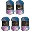 Wollbiene 5 gomitoli di lana Batik da 100 g, 500 g, con gradiente, multicolore (2030, blu, turchese, rosa)