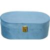 DRW Scatola portagioie ovale con specchio di velluto in blu 10x13x26 cm