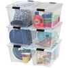 IRIS USA - Scatola portaoggetti in plastica da 54 QT con coperchio e fermi, confezione da 6, senza BPA, soluzione organizzativa trasparente, contenitori impilabili impilabili, maniglia sicura,