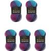 Wollbiene Moonlight Batik, 5 gomitoli di lana da 100 g, 500 g, per lavorare a maglia e all'uncinetto, 20% lana turca, colore sfumato (5960 bacca lilla turchese)