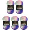 Wollbiene Moonlight Batik, 5 gomitoli di lana da 100 g, 500 g, per lavorare a maglia e all'uncinetto, 20% lana turca, colore sfumato (3090, viola, verde, rosa)