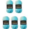 Wollbiene Moonlight Batik, 5 gomitoli di lana da 100 g, 500 g, per lavorare a maglia e all'uncinetto, 20% lana turca, colore sfumato (5200 turchese, bianco)