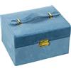 DRW Scatola portagioie rettangolare con specchio di velluto in blu 13x17x21 cm