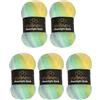 Wollbiene Moonlight Batik, 5 gomitoli di lana da 100 g, 500 g, per lavorare a maglia e all'uncinetto, 20% lana turca, colore sfumato (3070 giallo, turchese, blu)