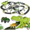 TUMAMA Dinosauro Giocattolo Pista da Corsa,281 pezzi Dinosauro Treno Giocattoli Regalo per Bambini di 3 4 5 6 Anni,Flessibile Binari del Treno con 4 Dinosauri,2 Elettrico Auto da Corsa con Luci