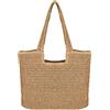 Kmbcove Borsa da Spiaggia di Paglia Bohémien Borsa a Tracolla Intrecciata da Donna Retrò Casual Borsetta per Viaggi, Data e Vacanze Beige Marrone