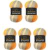Wollbiene Moonlight Batik, 5 gomitoli di lana da 100 g, 500 g, per lavorare a maglia e all'uncinetto, 20% lana turca, colore sfumato (4000 arancione, giallo, grigio)