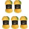Wollbiene 5 gomitoli di lana Batik da 100 g, 500 g, con gradiente, multicolore (1430, verde, giallo, arancione)