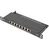 DIGITUS Pannello Patch Cat-6A - 8 Porte - Montaggio a Rack da 10 Pollici 0,5U - schermato - Prese RJ45-10GBase-T - Pannello di distribuzione LSA - Nero