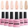 AIMEILI Rubber Base Gel Set Rosa Smalto Semipermanente Nude per Unghie Kit in UV LED Soak Off Gel Nail Gel Polish Set 6x10ml - Kit 45