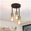 CBJKTX Plafoniera a Sospensione a 3 Luci I Vintage Lampadario E27 Nera e Oro con 3 Faretti Industriale Moderno Faretti a Soffitto per Sala da Pranzo Cucina Corridoio Soggiorno Bar Ristorante